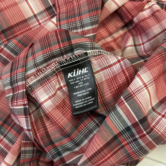 Kuhl mens L Large red plaid Eluxor short sleeve performance button up shirt EUC - Picture 4 of 5